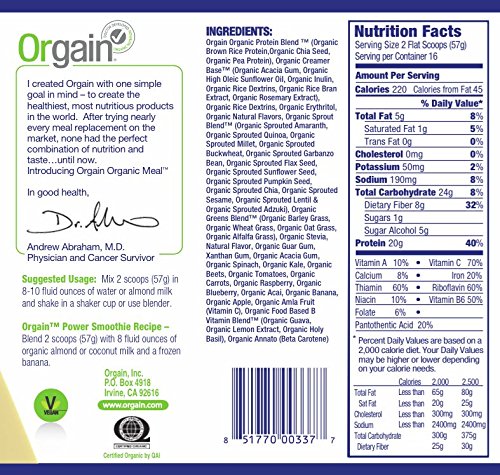Orgain Meal Replacement ingredients